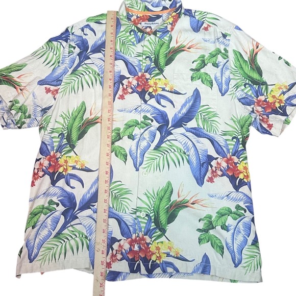 Tommy Bahama Shirt Men's XL White Blue Tropical Floral 100% Silk Camp Shirt - Picture 4 of 11